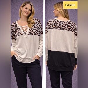 Snapdragon Leopard Print Sweatshirt - Black and Cream LARGE